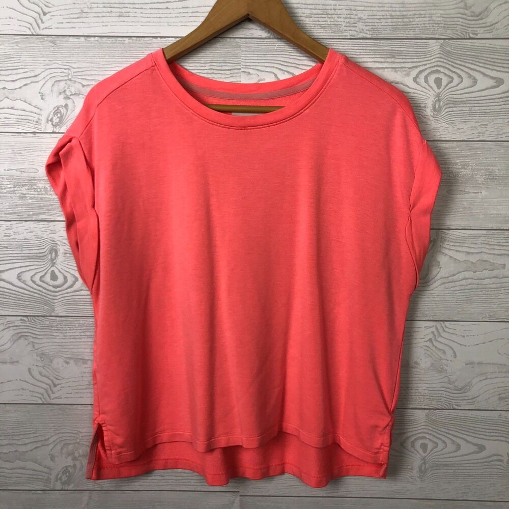Lou & Grey SignatureSoft Women's Medium Cap Sleeve Tee Shirt Neon Orange Casual